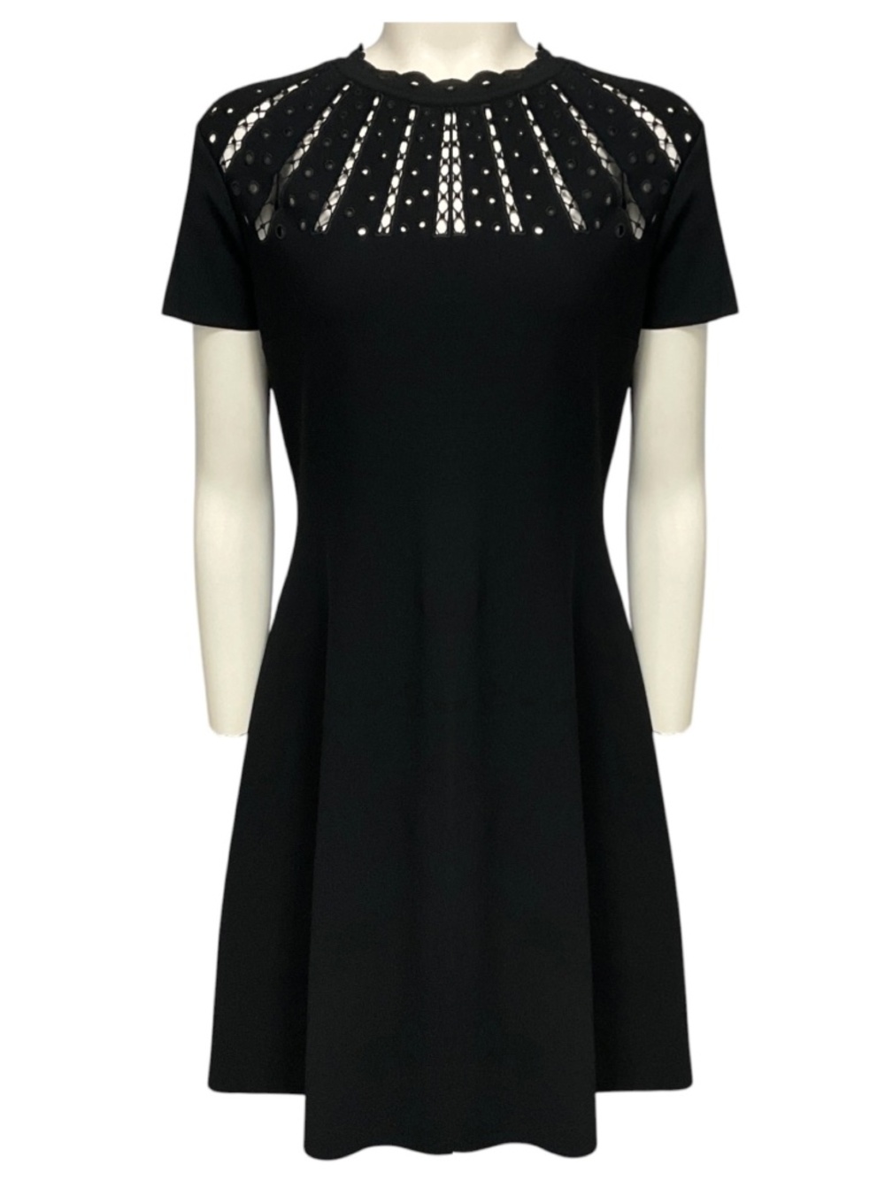 Valentino Black Cut Out Neck Short Sleeved Flared Knit Dress